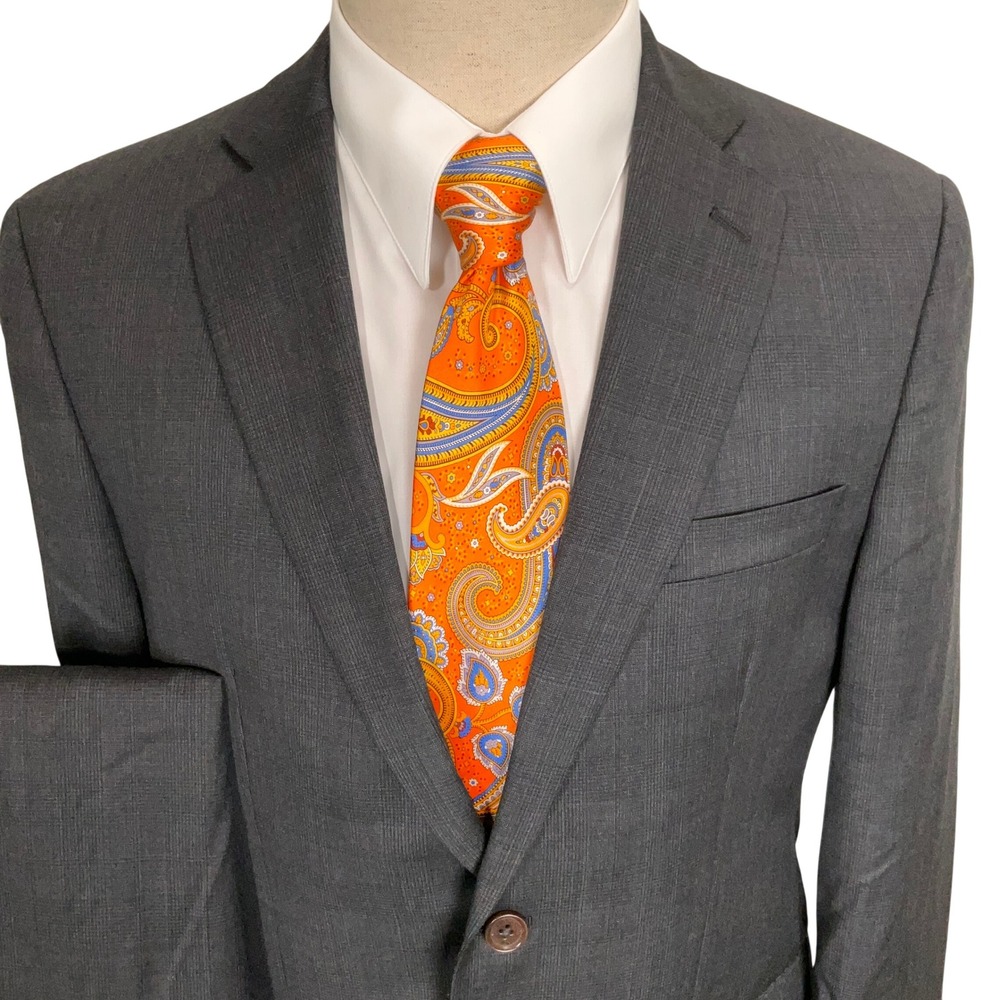 Ralph Lauren Suit Men 40R 32x32 Charcoal Gray Glen Plaid 2-Button Corporate
